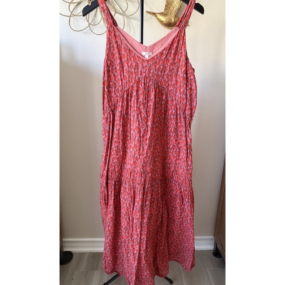 Joie Red Pink Print Cotton Maxi Dress Womens‎ S Sleeveless Boho Tiered Sundress